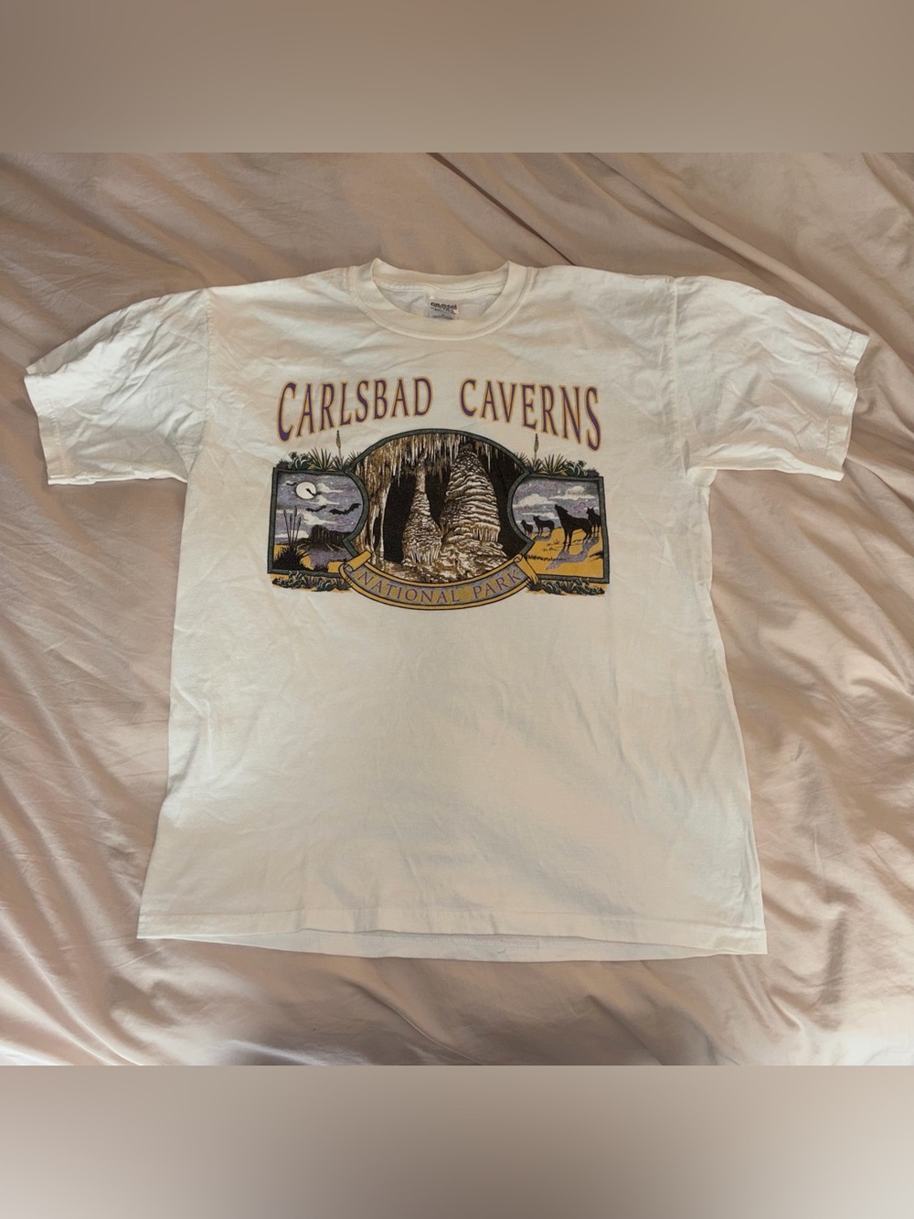 Y2K Carlsbad Caverns National Park White Cotton Graphic Shirt size L